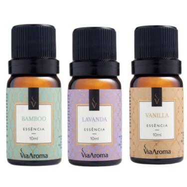 Imagem de Kit 3 Essências Via Aroma Para Aromatizador Difusor Elétrico 10ml Escolha o Seu Kit (Vanilla+Lavanda+Bamboo)