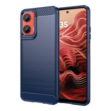 Imagem de Vavies Capa para Moto G35, para Motorola G35 5G, capa de fibra de carbono, capa fina e macia de TPU com absorção de choque, à prova de choque, capa para celular para Motorola Moto G35 azul marinho
