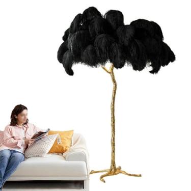 Imagem de Candeeiro de piso de penas de avestruz natural, corpo de resina dourada, lâmpada de LED regulável para o chão, plumas, lâmpadas de cabeceira, iluminação de leitura, lâmpada de ângulo alto com pedal
