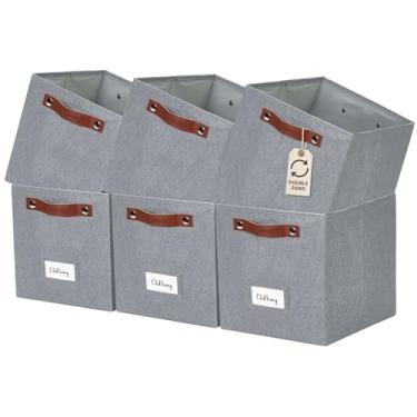 Imagem de DECOMOMO Caixas de Armazenamento, Caixa de Armazenamento Em Cubo com Porta-Etiquetas, Cubos de Armazenamento Em Tecido para Organizar Prateleiras, Armário, Brinquedos, Roupas(11" / 6Pcs, Textura Cinza