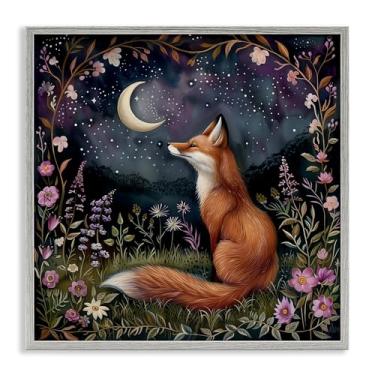 Imagem de Stupell Industries Woodland Fox Night Forest Framed Giclee Wall Art Design by The Dutch Lady, moldura cinza, 43 x 43 cm