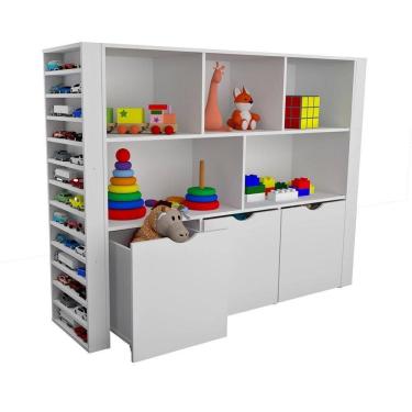 Imagem de Estante Organizadora Infantil Porta Livros E Carrinhos Com Baús Ava 100% Mdf