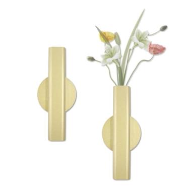 Imagem de Joyangy Tubo de flores montado na parede, vaso de metal de 16 cm para flores, suporte floral adesivo para pendurar na parede, design minimalista de tubo aberto para casa, escritório, sala de estar,