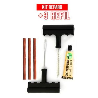 Imagem de Kit Reparo Pneu sem Camara para Carro e Moto + 20 Refil Selante Macarr