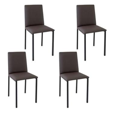 Imagem de Conjunto 4 cadeiras cozinha jantar ciplafe dubai tubo preto fosco asse