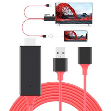 Imagem de Tsemy Cabo USB para HDTV, cabo HDMI macho para USB fêmea 1080p HDTV cabo de espelhamento para telefone/pad/S9/S8/Note 8 e mais compartilhamento de streaming (vermelho)