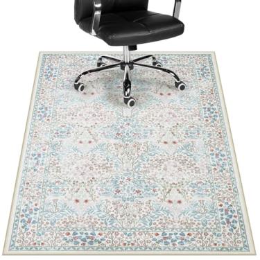 Imagem de Anidaroel Tapete de cadeira de escritório floral verde de 91 cm x 122 cm para piso de madeira, tapetes de escritório para cadeira de rodinhas, tapete de cadeira de jogos de computador, tapete protetor