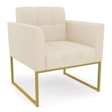 Imagem de Kit 2 Poltronas Elisa Linho Bege A19 Base Metálica Industrial Dourada 