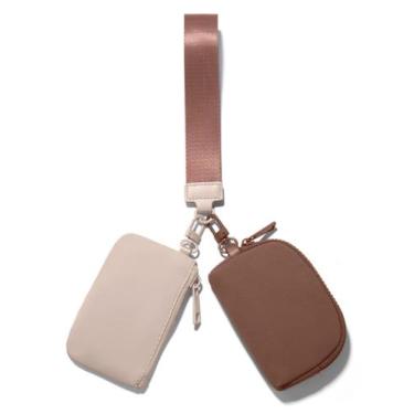 Imagem de Carteira de Pulso Viverte Mini Zip Around com Chaveiro - Bege e Marrom