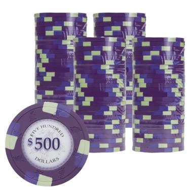 Imagem de Gamers Lounge Poker Knights fichas de pôquer de 13,5 gramas (pacote com 100) - Composto de argila inspirado no cassino ($500 roxo)