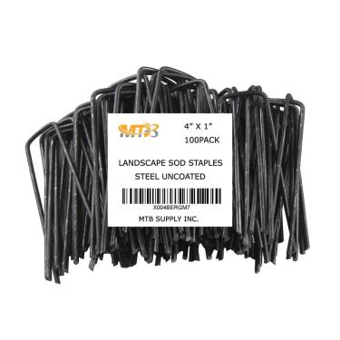 Imagem de Pacote com 100, 10 x 2,5 cm, 11 GA (0,3 cm), grampos de paisagem, estacas de jardim, pinos de rede de cerca, pontas de chão, cobertura de grama, pinos de tecido, aço sem revestimento