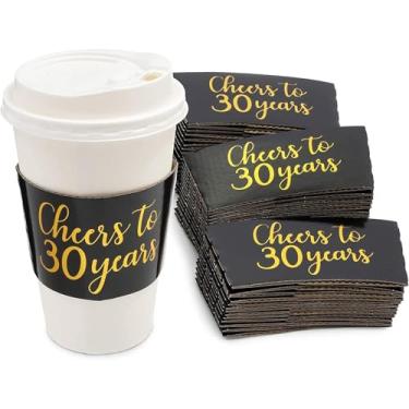 Imagem de Mangas para copo de café, 30º aniversário, serve em papel alumínio dourado de 46-473 ml (pacote com 50)