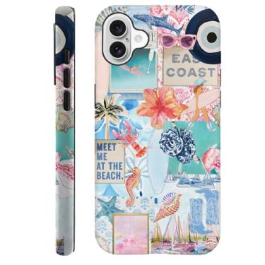 Imagem de Generic Capa compatível com iPhone 16 Plus, capa rígida híbrida resistente a arranhões, colagem de água-viva de conchas, praia, verão, água-viva