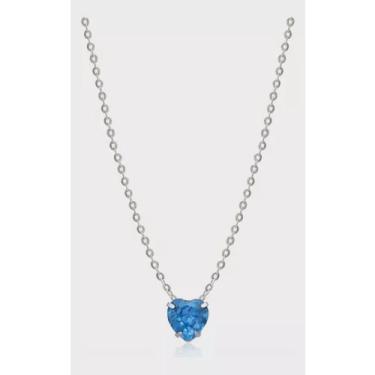 Imagem de Pingente Ponto De Luz Coração Azul Claro 6mm + Corrente Bailarina Em Ouro Branco 18k