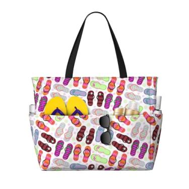Imagem de Bolsa de praia feminina grande à prova d'água com bolso, leve, dobrável, grande, bolsa de fim de semana para férias na piscina, Pantufas brancas, One Size