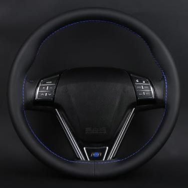 Imagem de Capa de volante de couro de microfibra, costurada à mão, antiderrapante, ajuste universal para protetor de roda de carro de 14,5 a 15 polegadas para homens e mulheres para SUVs, caminhões, veículos e