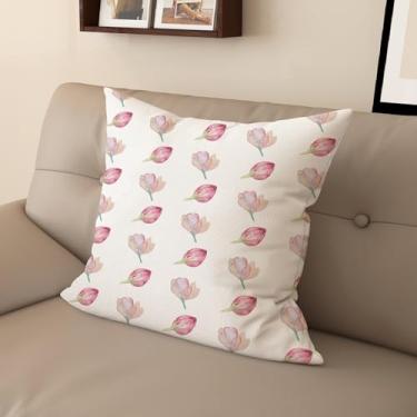 Imagem de Sladjana [Estilo idílico] Capa de almofada impressa digital tipo linho - Padrão floral rosa dupla face, design com zíper invisível (66 x 66 cm, FSWM-F)