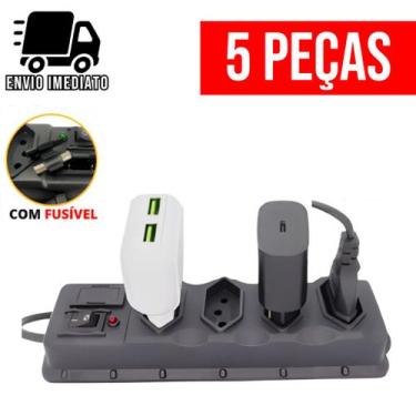 Imagem de Kit 5 Filtro de Linha  Régua de Tomada com Fusível Extensão Elétrica B