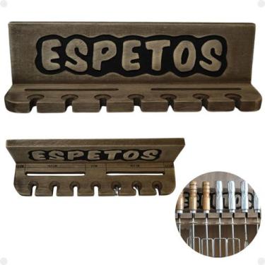 Imagem de Porta Espeto e Facas de Parede Madeira 7 Espetos Churrasco - Artinox