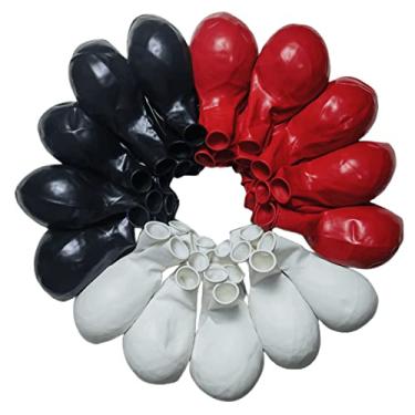 Imagem de Pacote com 90 balões vermelhos, pretos e brancos, 30 de cada uma das 3 cores, vermelho, branco, preto, látex, balão, grande volume para várias decorações de eventos de festa