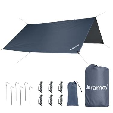 Imagem de Joramoy Rede impermeável de 3 m x 3 m com mosca de chuva, lona de acampamento grande portátil, capa de nylon Ripstop leve premium com camada de proteção UV para acampamento, caminhada ao ar livre