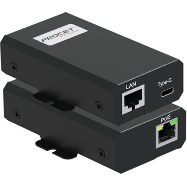 Imagem de PROCET PoE Gigabit Ethernet Adaptador PoE, USB C e RJ45, 1000Mbps, 25W, para Tablet, iPad, Câmera IP, Raspberry Pi 4/5, roteador, hub de exibição digital