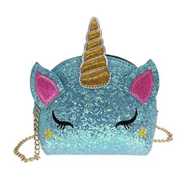 Imagem de Bolsa tiracolo feminina de unicórnio com glitter e lantejoulas, Azul com glitter, One Size