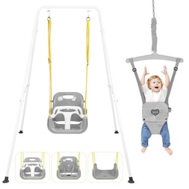 Imagem de 4-in-1 Toddler Swing Set & Baby Jumper and Bouncer for Toddlers, Foldable Baby Swing Stand for Outdoor Indoor Play, Easy to Assemble and Store for Ages 6 Months to 10 Years Old (White)