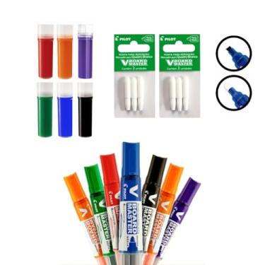 Imagem de kit 6 pinceis colorido para quadro branco pilot+ 6 pontas+ 6 Refil extras