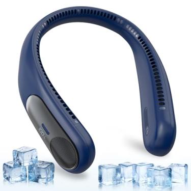Imagem de Ventilador de pescoço portátil, ventilador pessoal sem lâminas, visor de LED, 4 velocidades, 6000 mAh recarregável USB, vento de resfriamento forte de 360°, mãos livres, longa duração, presentes de