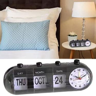 Imagem de Relógio de Calendário Flip, Forma Inovadora de Despertador de Desktop Decorativo Com Calendário para o Escritório da Sala de Estar Em Casa Escritório (Preto)