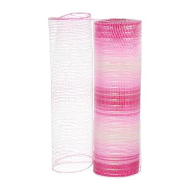 Imagem de PATIKIL Fita de malha decorativa, 25,4 cm x 25,5 m, rolo de fita metálica para decoração de guirlanda de árvore de Natal, rosa gradiente