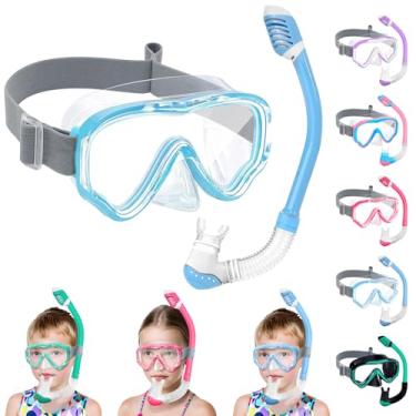 Imagem de Vvinca Conjunto de Snorkel Infantil com Tira Elástica de Tecido para Idades de 4 A 14 Anos-Equipamento de Mergulho com Snorkel de Superfície Seca para Crianças, Jovens E Jovens-Máscara de Mergulho Inf
