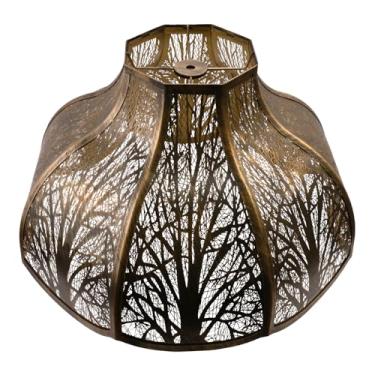 Imagem de ALUCSET Abajur octogonal grande, abajur de metal gravado em forma de lótus para cobertura de luz de mesa e piso, bronze antigo e dourado, topo de 15 cm x 43 cm inferior x 28 cm cúpula grande de 28 cm