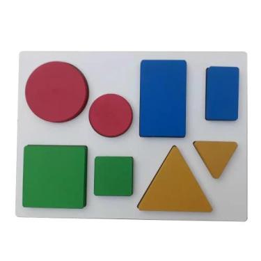 Imagem de Encaixe de figuras geométricas tabuleiro madeira - BRINQUE E LEIA