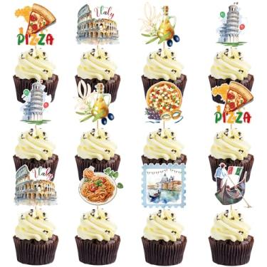 Imagem de Hokinaa Italian Theme Party Decorations - 40 Pcs Italy Pizza Birthday Cupcake Toppers Picks, Rome Colosseum Spaghetti Cup Cake Topper, Buon Comleanno Summer Party Supplies Photo Background Decor