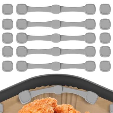 Imagem de OBEST Ímãs Air Fryer Fivela de silicone para segurar forros de papel pergaminho da fritadeira a ar, ímã para evitar que forros de papel descartáveis queimem e cubram alimentos, cinza (5 peças)