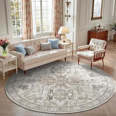 Imagem de jinchan Tapete redondo de 2,1 m, tapete vintage, cozinha, interior, ultrafino, estampa floral, lavável, círculo de 2,8 m, acento para casa de fazenda, antiderrapante, sala de jantar, sala de estar