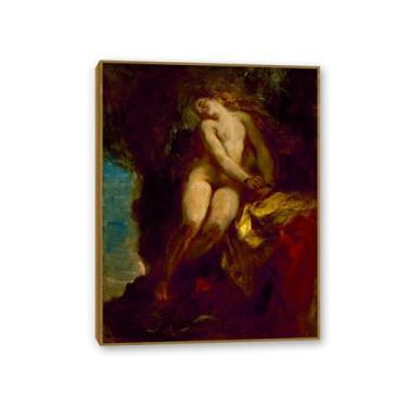 Imagem de Impressão de reprodução de pinturas famosas em tela, andrómeda, pôster vintage para decoração de sala de estar, coleção de arte clássica, moldura de teca de 90 x 70 cm (36 x 28 pol)