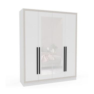 Imagem de Guarda-Roupa Casal com Espelho Valência 4 Portas 4 Gavetas Branco