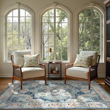 Imagem de jinchan Tapete de área 12 x 17 cm tapete persa vintage capa de chão de cozinha tapete tradicional dobrável tapete fino azul marinho estampa floral envelhecido tapete interno para capacho quarto sala de estar