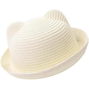 Imagem de Chapéu De Palha Bonito Bebê Cor Sólida Chapéu Com Orelhas De Verão De Palha Bebê Menina Menino Chapéu Crianças Cap Crianças Proteção Solar Sunbonnet Praia Sol Chapéu, blue, A