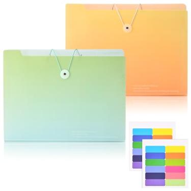 Imagem de Valtiner 2 pastas expansíveis de 5 bolsos, organizador de arquivos sanfonado tamanho A4 com etiquetas, organizador de documentos de plástico estético para material escolar e de escritório (verde e