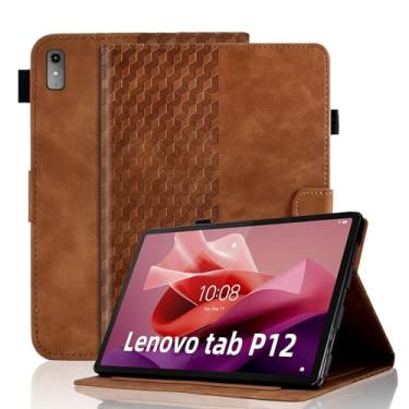 Imagem de Varohix Capa para Lenovo Tab P12 32.3 cm (Modelo: TB370FU) Capa magnética de couro PU com suporte ajustável, suporte dobrável para cartões, aba multiangular P12,