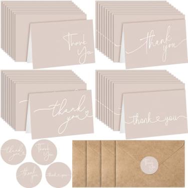 Imagem de Teling Conjunto de 200 cartões de agradecimento com envelopes a granel, 15 x 10 cm em branco notas de agradecimento com envelopes kraft marrons conjunto de cartões de agradecimento para formatura