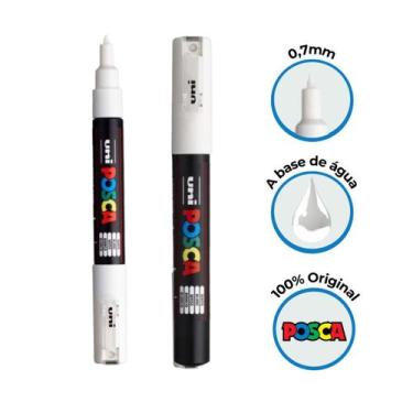 Imagem de Caneta Posca Pc-1m ponta 0.7mm - Kit c/ 2 Branca - Uniball