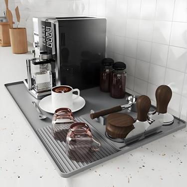 Imagem de ZJSTRO Tapete De Silicone Para Café, 23,5'' X 15,7'', Cafeteria, Máquina Café Expresso, Acessórios Serve Embaixo Cafeteiras, Máquinas Gelo E Bancadas Cozinha Ou Secar Louça - Cinza