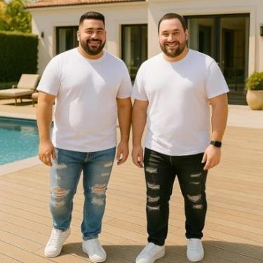 Imagem de Kit 2 CALÇAS JEANS Masculina RASGADA Plus Size Grande Tamanho 44 46 48 Reforçada 1095-Masculino