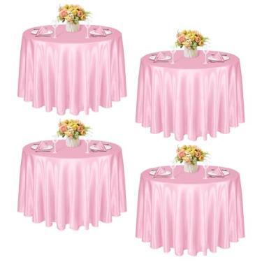 Imagem de KKJIAF Pacote com 4 toalhas de mesa redondas de 300 cm, cetim rosa claro, toalha de mesa redonda de cetim sedoso para casamento, festa, banquete, restaurante, eventos formais