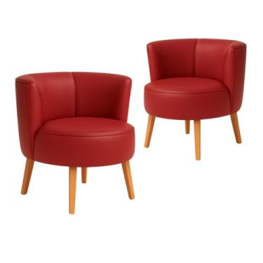 Imagem de Kit 2 Cadeiras Poltrona para Recepção Resistente Decor Clínica Tecido Corano Pés de Madeira MOBLAN decor (Vermelho)